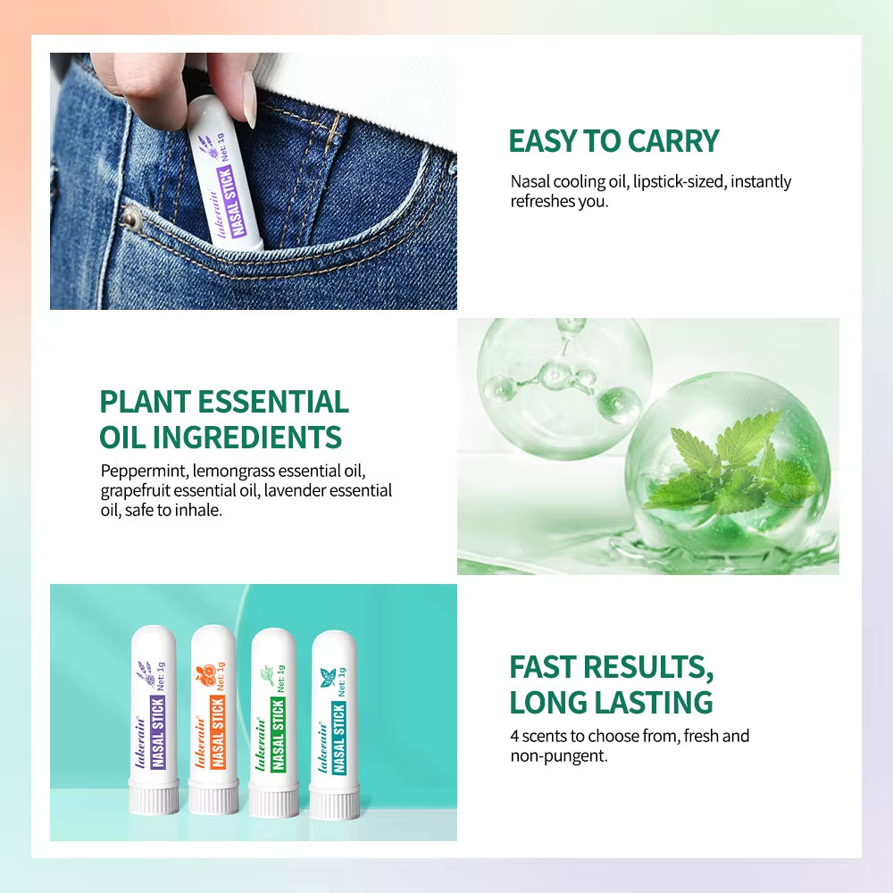 Nasal Stick Boosts Focus Inhaler Tubes Cooling Essential Oil Nasal Inhaler Aromatherapy Energy Bar Sinus&Congestion Relief Daily