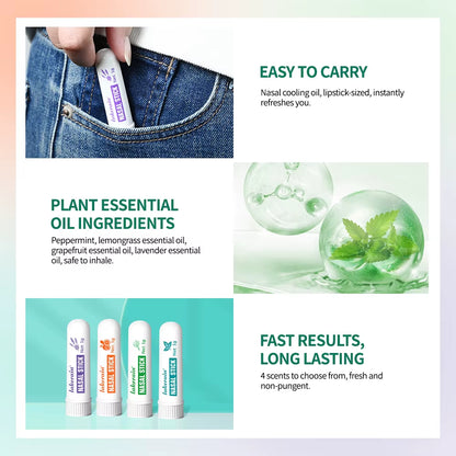 Nasal Stick Boosts Focus Inhaler Tubes Cooling Essential Oil Nasal Inhaler Aromatherapy Energy Bar Sinus&Congestion Relief Daily