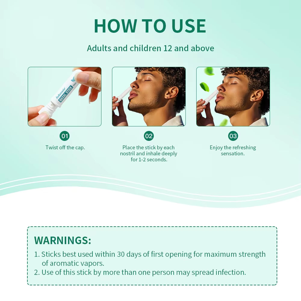 Nasal Stick Boosts Focus Inhaler Tubes Cooling Essential Oil Nasal Inhaler Aromatherapy Energy Bar Sinus&Congestion Relief Daily