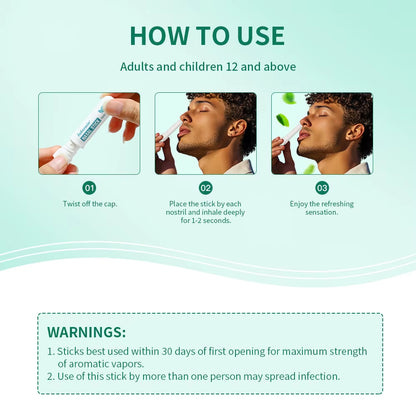 Nasal Stick Boosts Focus Inhaler Tubes Cooling Essential Oil Nasal Inhaler Aromatherapy Energy Bar Sinus&Congestion Relief Daily